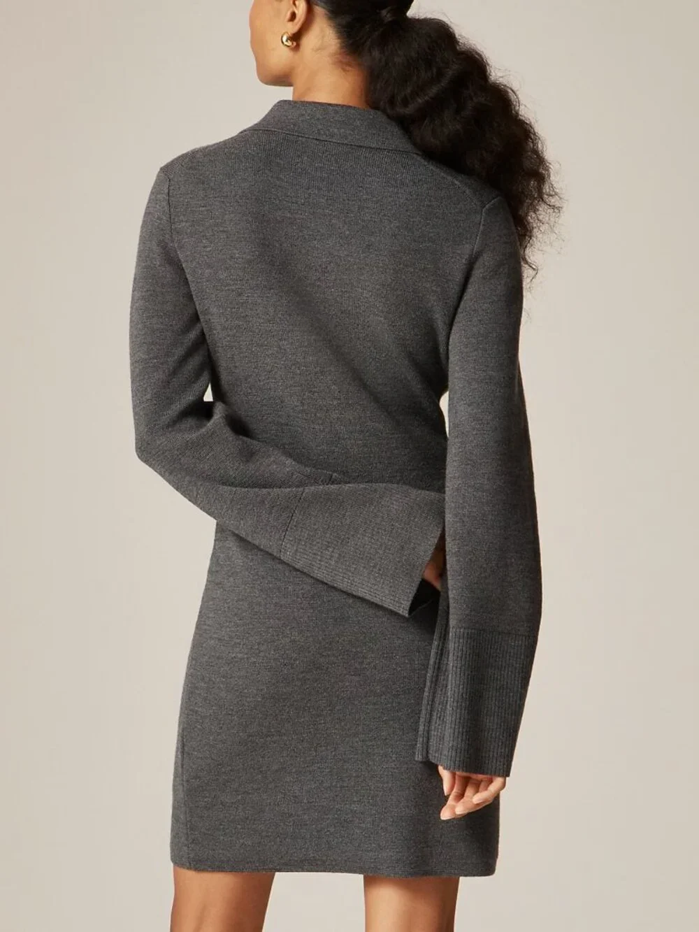 J. Crew Bell Sleeve Mini Sweater Dress in Heather Carbon Size Medium NWT